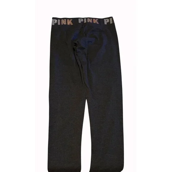 Victoria's Secret "PINK" Yoga Pants; Dark Gray w/Sequin Waistband - NEW! Size Lg - Picture 5 of 9